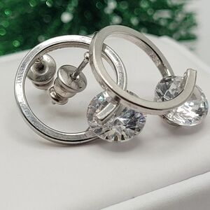 ✨2/$10✨ Silver Tone Crystal Articulated Studs Earrings Diamond Loop Minimalist